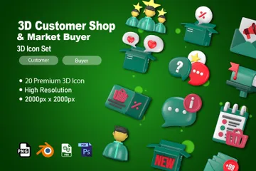 Loja do cliente e comprador do mercado Pacote de Icon 3D