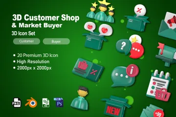 Comprador de tienda y mercado de clientes Paquete de Icon 3D