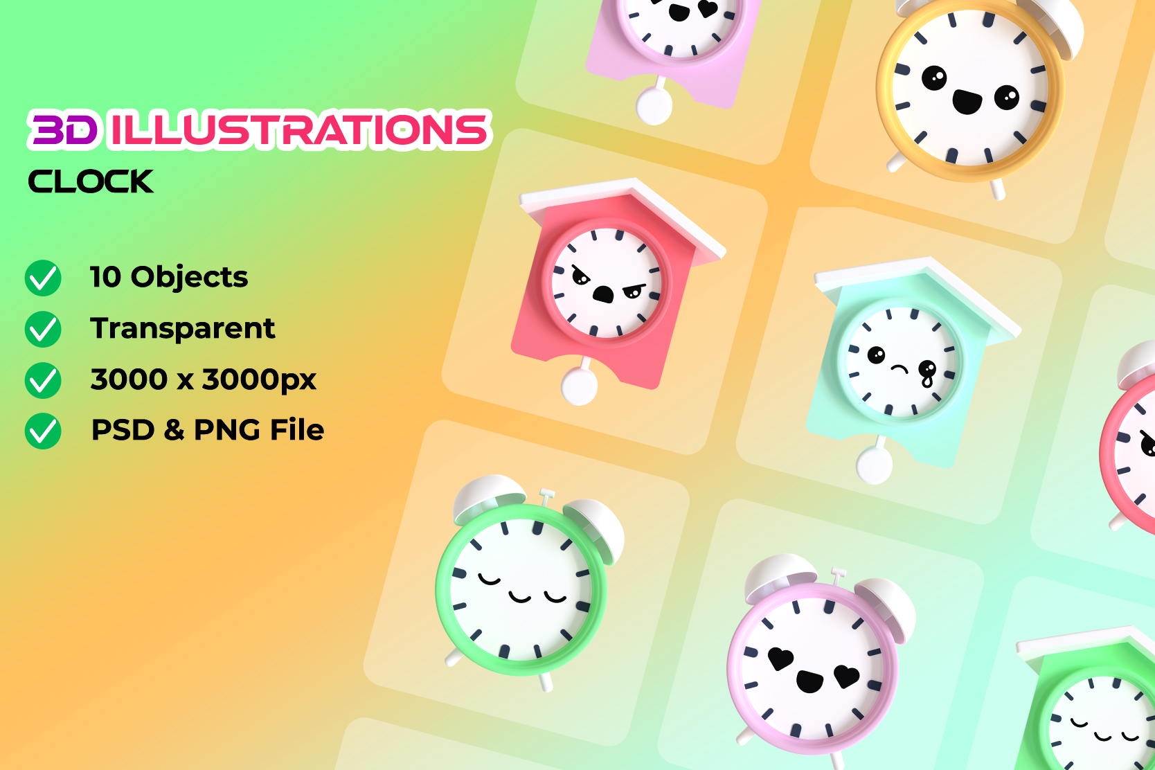 Premium Clock 3D Illustration pack from Miscellaneous 3D Illustrations