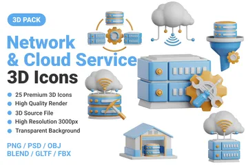 Cloud-Dienste und Netzwerkserver 3D Icon Pack