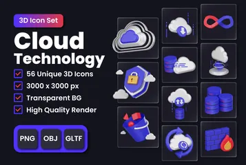 Cloud-Technologie und -Lösungen 3D Icon Pack