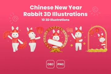 Coelho Ano Novo Chinês Pacote de Illustration 3D