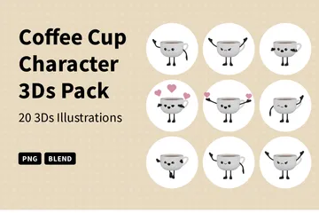 コーヒーカップキャラクター 3D Iconパック
