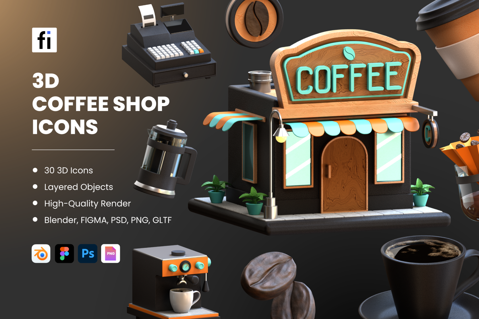 Coffee Shop 3D Icon Pack 30 Free Download Food & Drink 3D Icons
