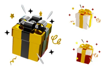 Coffret Cadeau Surprise Dorée Avec Paillettes 3D Icon Pack