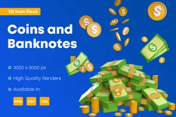 Coins And Banknotes 3D Icon Pack