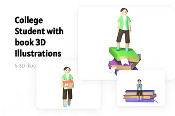 College Student With Book 3D Illustration Pack