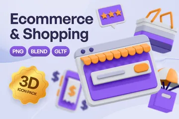 Comércio eletrônico e compras 3D Icon Pack