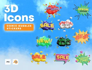Comic Bubble Sticker 3D Icon Pack