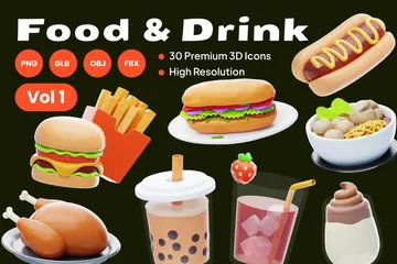 Comida e Bebida Vol 1 Pacote de Icon 3D