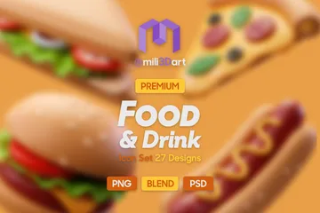 Comida e bebida Pacote de Icon 3D