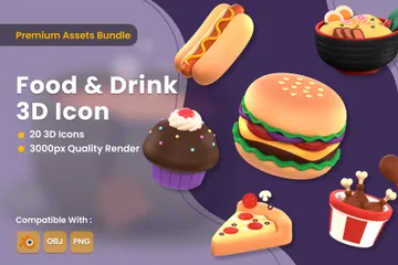 Comida e bebida Pacote de Icon 3D