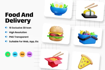 Comida e entrega 3D Icon Pack