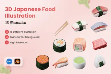 Comida japonesa Paquete de Illustration 3D