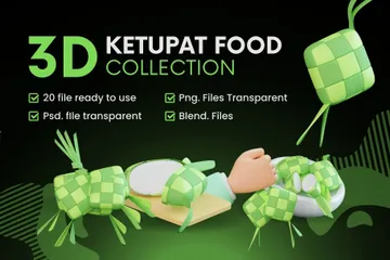 Comida Ketupat Paquete de Icon 3D