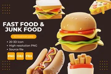 Comida rápida y comida chatarra Paquete de Icon 3D