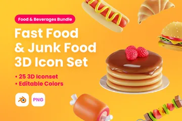 Comida rápida y comida chatarra Paquete de Illustration 3D