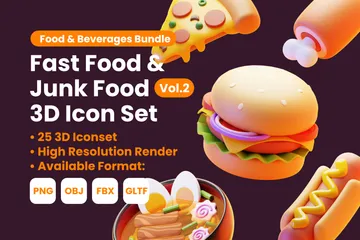 Comida rápida y comida chatarra Vol.2 Paquete de Icon 3D