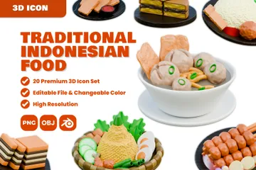 Comida tradicional indonesia 3D Icon Pack