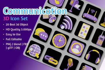 コミュニケーションとテクノロジー 3D Iconパック
