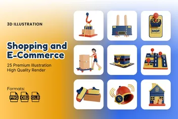 Compras e comércio eletrônico Pacote de Illustration 3D