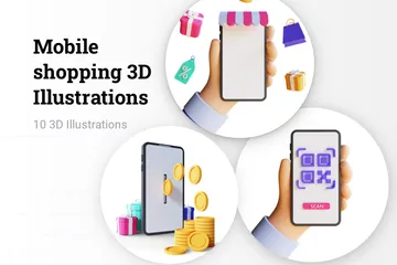 Compras pelo celular Pacote de Illustration 3D