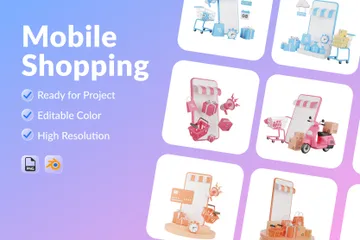 Compras en línea móvil 3D Illustration Pack