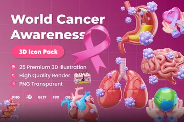 Concientización mundial sobre el cáncer Paquete de Icon 3D