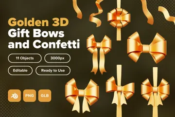 Laços e confetes dourados para presente Pacote de Icon 3D