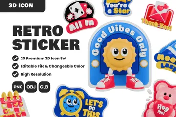 Conjunto de adesivos engraçados retrô Pacote de Sticker 3D