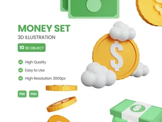 Conjunto de dinheiro Pacote de Icon 3D