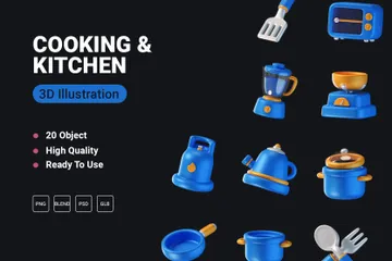 Conjunto de ferramentas para culinária e cozinha Pacote de Icon 3D