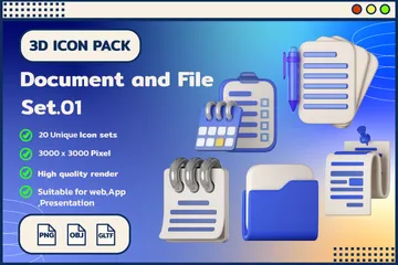 Conjunto de gerenciamento de documentos e arquivos.01 Pacote de Icon 3D