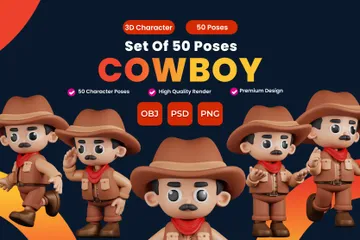 Conjunto de poses de personagens de cowboy Pacote de Illustration 3D