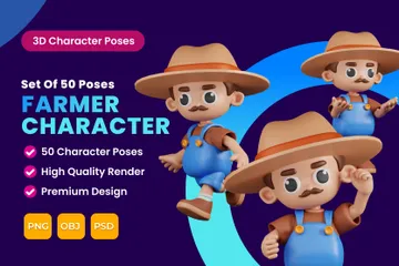 Conjunto de poses de personagens de fazendeiro Pacote de Illustration 3D