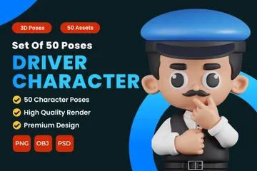 Conjunto de poses de personagem de motorista Pacote de Illustration 3D