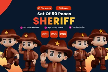 Conjunto de poses de personagem xerife Pacote de Illustration 3D