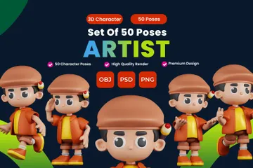Conjunto de poses de personagens de artistas Pacote de Illustration 3D