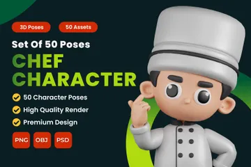 Conjunto de poses de personajes de chef Paquete de Illustration 3D