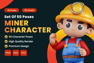 Conjunto de poses de personajes mineros 3D Illustration Pack