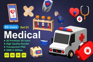 Conjunto Médico 01 Pacote de Icon 3D