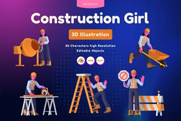 Construção Feminina Pacote de Illustration 3D