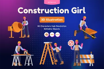Construction Female 3D Illustration Pack