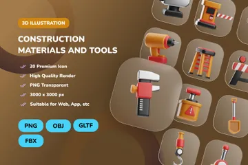 Construction Materials And Tools 3D Icon Pack