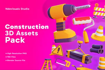 Construction Tool & Barrier 3D Icon Pack