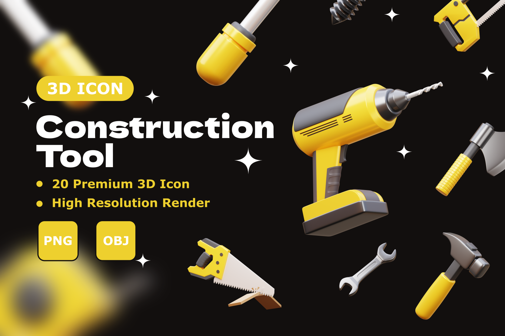 Premium Construction Tools 3D Illustration pack from Tools & Equipment