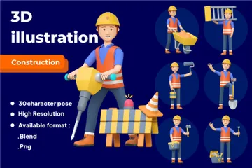 Construction Worker 3D Illustration Pack