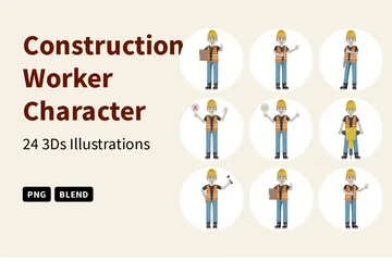 Construction Worker Character 3D Illustration Pack