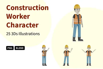 Construction Worker Character 3D Illustration Pack