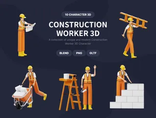 Construction Worker Character Activity 3D Illustration Pack